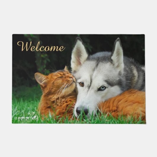 Somali Cat Husky Cute Friends Huddle Love Welkom Deurmat (Voorkant)