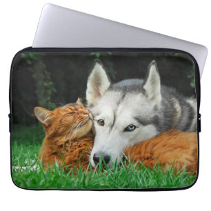 Somali Cat Siberian Husky Cute Friends Huddle Love Laptop Sleeve