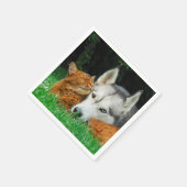 Somali Cat Siberian Husky Cute Friends Huddle Love Servetten (Hoek)