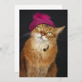 Somalische kat draagt een frambozenbaret feestdagenkaart (Voorkant / Achterkant)
