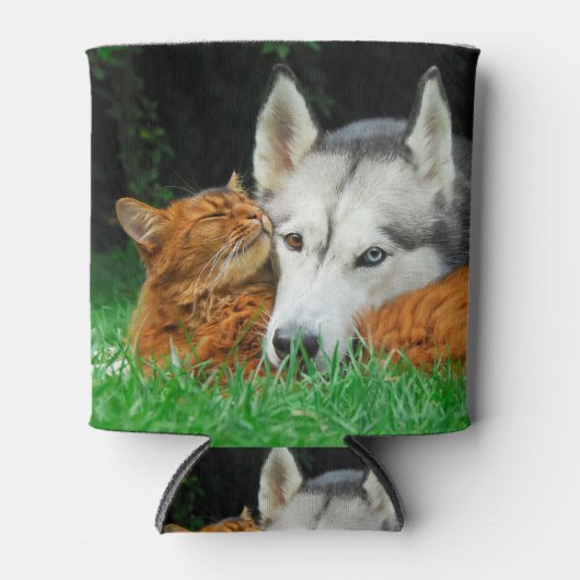 Somalische kat en Siberische Husky schattige vrien Blikjeskoeler (Voorkant)