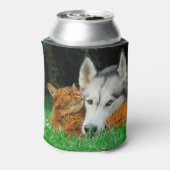 Somalische kat en Siberische Husky schattige vrien Blikjeskoeler (Blikje Achterkant)