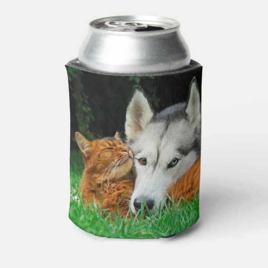 Somalische kat en Siberische Husky schattige vrien Blikjeskoeler (Blikje Achterkant)