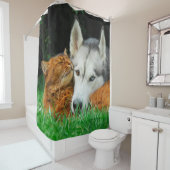 Somalische kat Siberian Husky schattige vrienden k Douchegordijn (In situ)