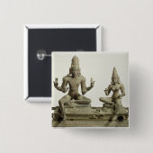Somaskanda, Chola, Tamil Nadu (brons) Vierkante Button 5,1 Cm (Voorkant /achterkant)