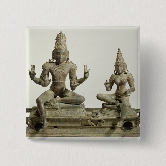 Somaskanda, Chola, Tamil Nadu (brons) Vierkante Button 5,1 Cm (Voorkant)
