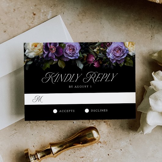 Somber Gotische Bloemige Bruiloft RSVP Kaartje