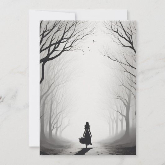 somber mistig meisje bos verjaardag halloween kaart (Achterkant)