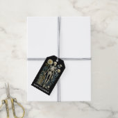 Somber Skelet Halloween | Zwarte Griezelige Botani Cadeaulabel (Met Touw)