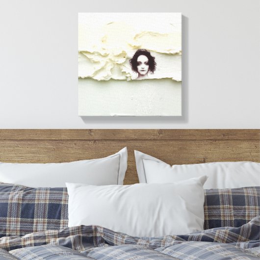 Somber Woman Portrait on Cream Abstract Canvas Afdruk (Insitu (Slaapkamer))