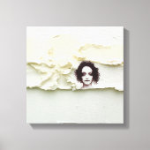 Somber Woman Portrait on Cream Abstract Canvas Afdruk (Voorkant)