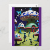 sombere avond boven paddenstoel stad fantasie briefkaart (Voorkant / Achterkant)