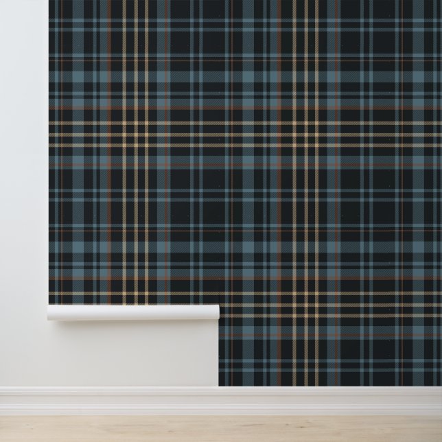 Sombere donkerblauwe ruit behang (Applicatie)