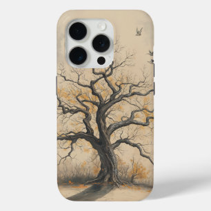 Sombere Herfst Boom Silhouet Vintage Natuur Kunst iPhone 15 Pro Case