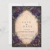 Sombere Paarse Gotische Bloemige Bruiloft Save The Date (Voorkant)