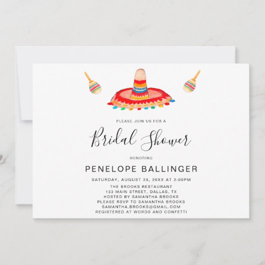 Sombrero Bridal Fiesta Invitations, Vrijgezellenfe Kaart (Voorkant)