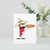 Sombrero Chili Pepper houdt Pizza tegen Briefkaart (Staand voorkant)