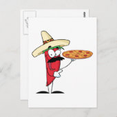 Sombrero Chili Pepper houdt Pizza tegen Briefkaart (Voorkant / Achterkant)