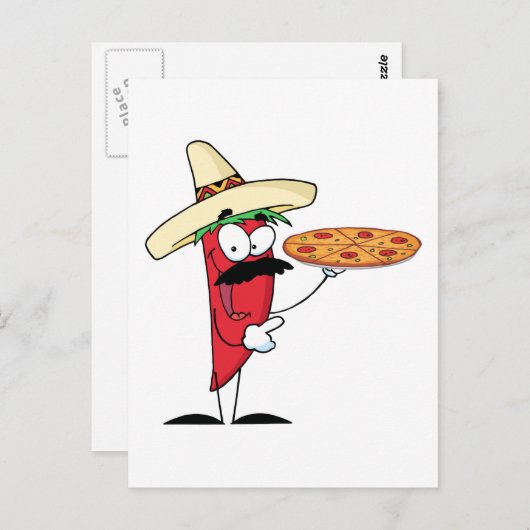 Sombrero Chili Pepper houdt Pizza tegen Briefkaart (Voorkant / Achterkant)