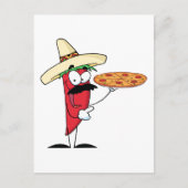 Sombrero Chili Pepper houdt Pizza tegen Briefkaart (Voorkant)