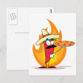Sombrero Chili Pepper houdt Pizza tegen Briefkaart (Voorkant / Achterkant)