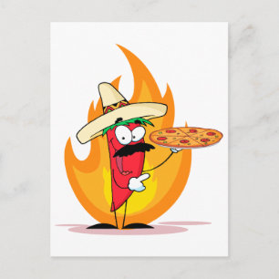Sombrero Chili Pepper houdt Pizza tegen Briefkaart