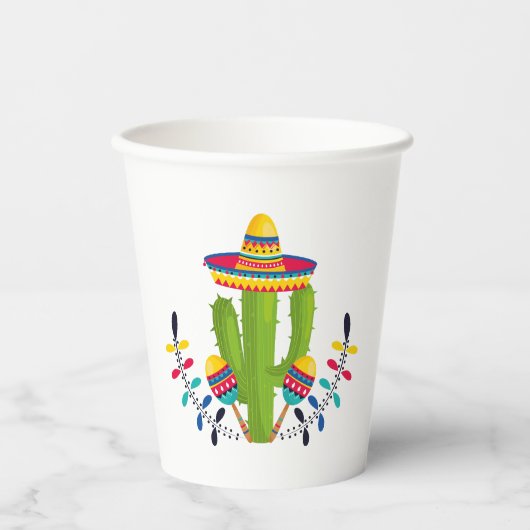 Sombrero draagt Cactus met Maracas Papieren Bekers (Voorkant)