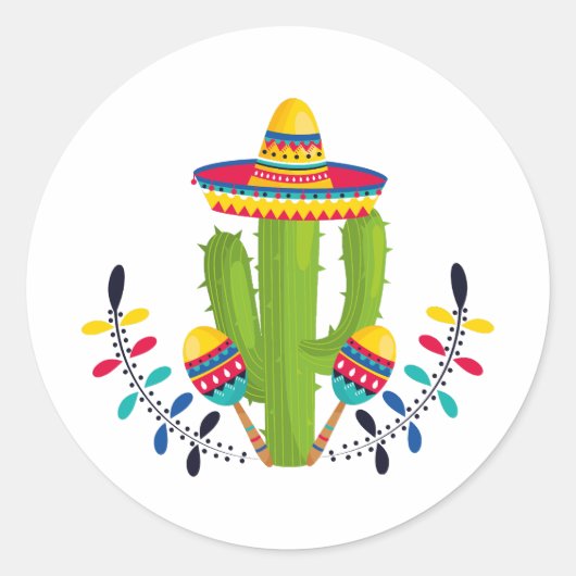 Sombrero draagt Cactus met Maracas Ronde Sticker (Voorkant)