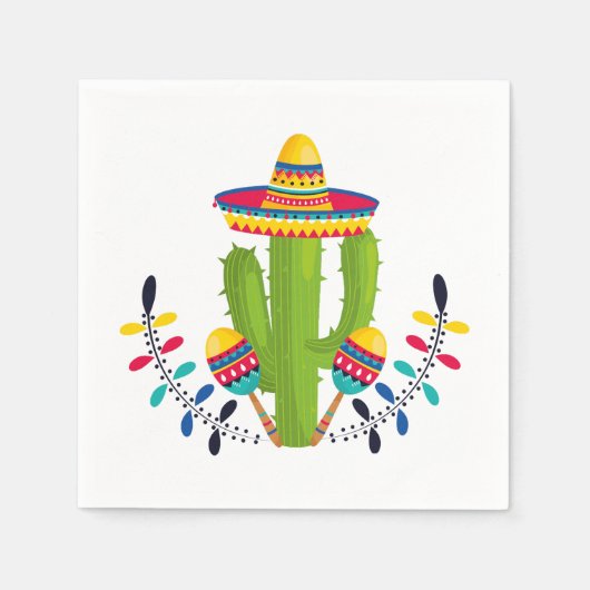 Sombrero draagt Cactus met Maracas Servet (Voorkant)
