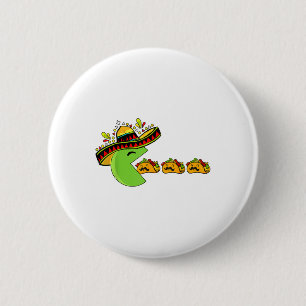 Sombrero eet grappige taco's met snorren Cinco D Ronde Button 5,7 Cm