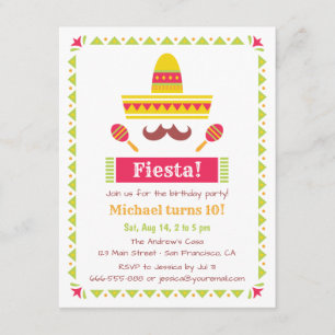 Sombrero en Mustache Mexican Fiesta Party Kaart