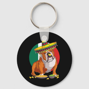 Sombrero Engelse Bulldog hond Mexico Vlag De Cinco Sleutelhanger