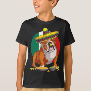 Sombrero Engelse Bulldog hond Mexico Vlag De Cinco T-shirt