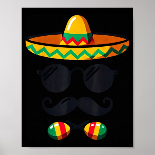 Sombrero Gezicht Cinco De Mayo Snor Feest Mannen B Poster (Voorkant)