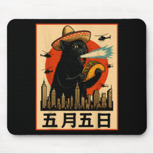 Sombrero kaiju kat taco grappig cinco de mayo retr muismat