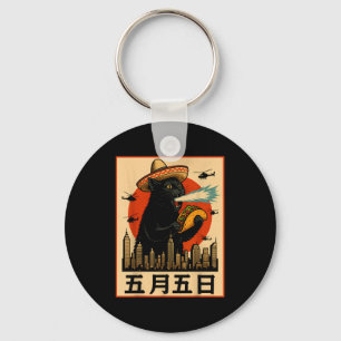 Sombrero kaiju kat taco grappig cinco de mayo retr sleutelhanger