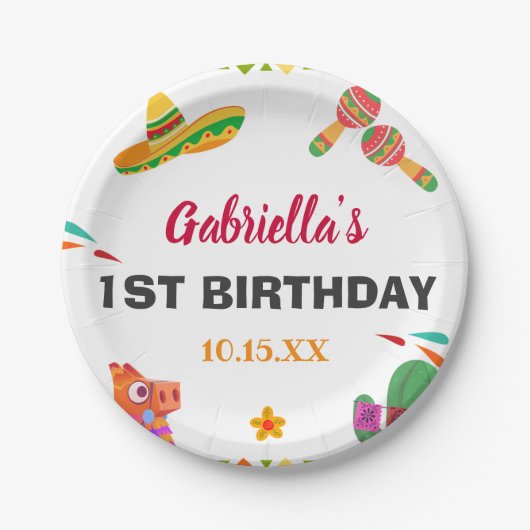 Sombrero Llama Mexican Style Fiesta First Birthday Papieren Bordje (Voorkant)