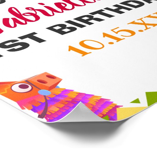 Sombrero Llama Mexican Style Fiesta First Birthday Poster (Hoek)
