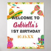 Sombrero Llama Mexican Style Fiesta First Birthday Poster (Voorkant)