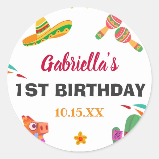 Sombrero Llama Mexican Style Fiesta First Birthday Ronde Sticker (Voorkant)