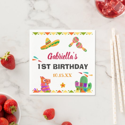 Sombrero Llama Mexican Style Fiesta First Birthday Servet (Insitu)