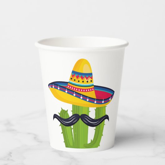 Sombrero met Cactus en Mustache Papieren Bekers (Voorkant)