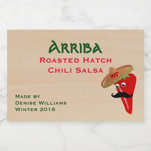 Sombrero met Chili Pepper Jar Label Voedselcontainer Etiket (Enkel label)