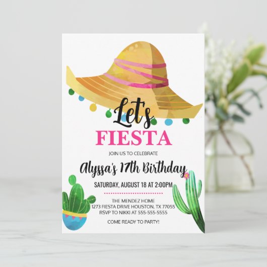 Sombrero Mexican Fiesta Birthday Party Kaart (Staand voorkant)