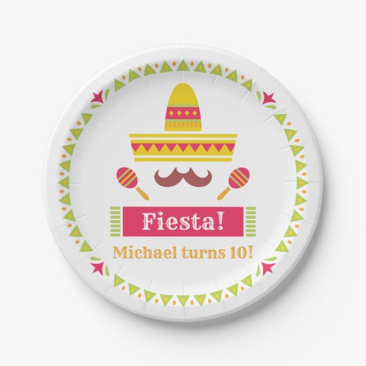 Sombrero Mustache Maracas Birthday Fiesta Borden Papieren Bordje (Voorkant)