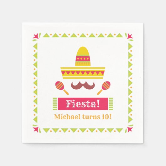 Sombrero Mustache Maracas Fiesta Napkins Servet (Voorkant)