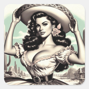  Sombrero Pin-up Vierkante Sticker
