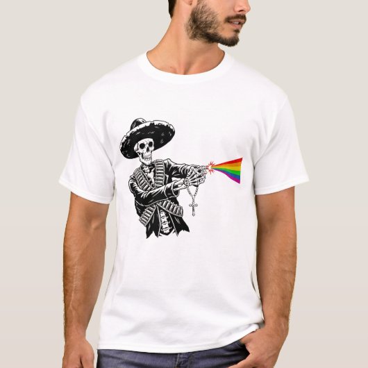 Sombrero Skeleton Shoots Rainbow Beam T-shirt (Voorkant)
