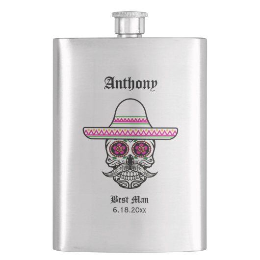 Sombrero Sugar Skull | Best Man Wedding Gift Flacon (Voorkant)