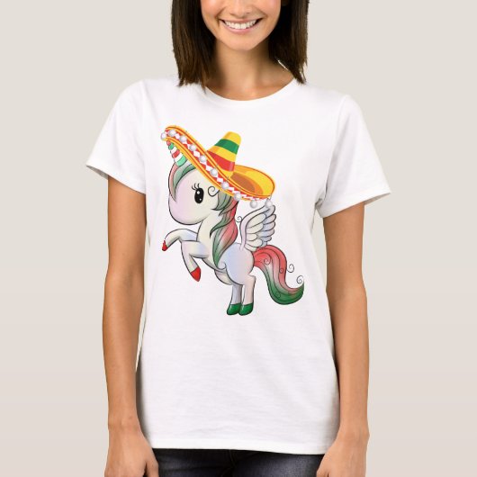 Sombrero Wearing Cinco de Mayo Unicorn Pegasus T-shirt (Voorkant)